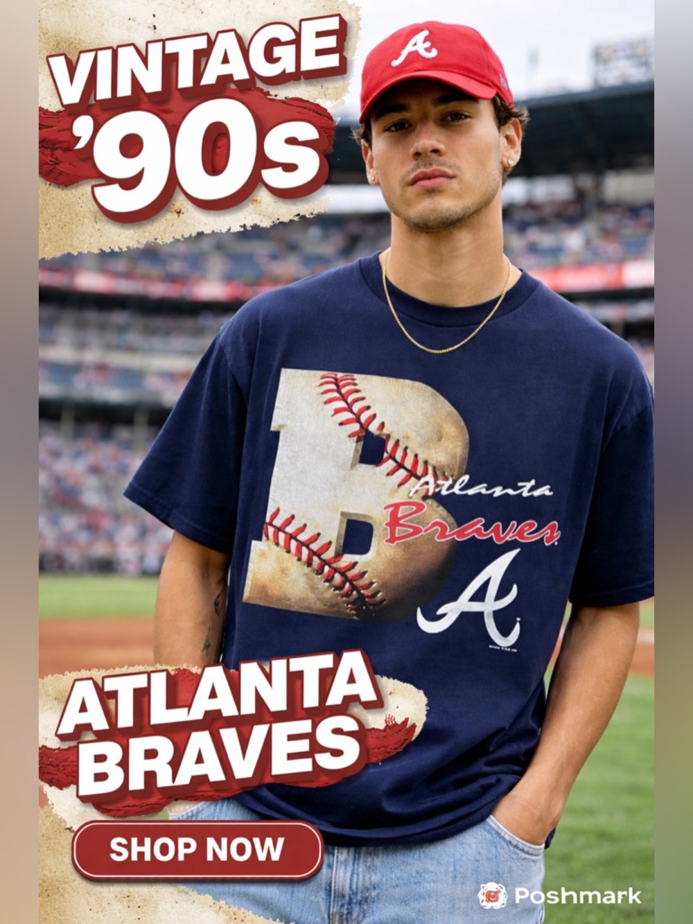 Vtg Atlanta Braves T-shirt Graphic 1996 MLB Large Tee USA Nutmeg Baseball 90s